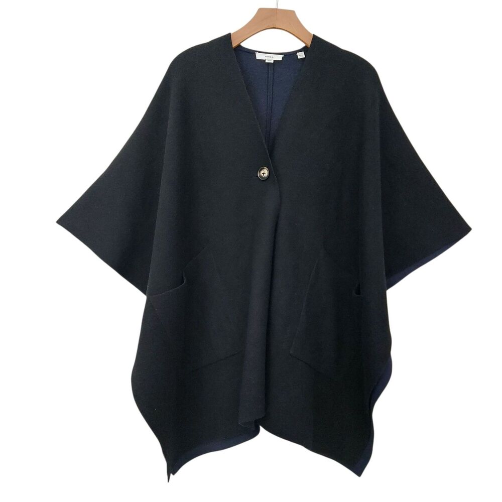 Vince Merino Wool Cashmere Cape Poncho Womens One Size Black Luxury Layering